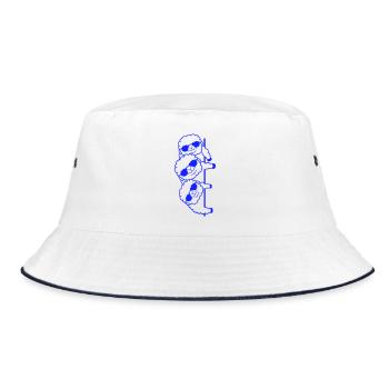 3 DJ Schafe Hinter Mauer Gucken Seitlich Freunde - Bucket Hat - Weiß/Navy - Vorne