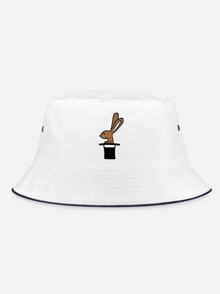 Hase Zylinder Hut Zauberer Kaninchen zaubern süß - Bucket Hat - Weiß/Navy - Vorne