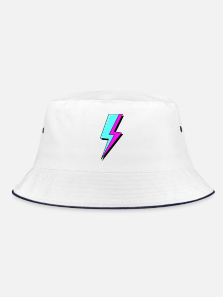 Psychedelische Neon-Beleuchtung - Bucket Hat - Weiß/Navy - Vorne