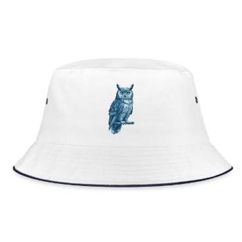 Geometrische Blaue Eule Design - Bucket Hat - Weiß/Navy - Vorne