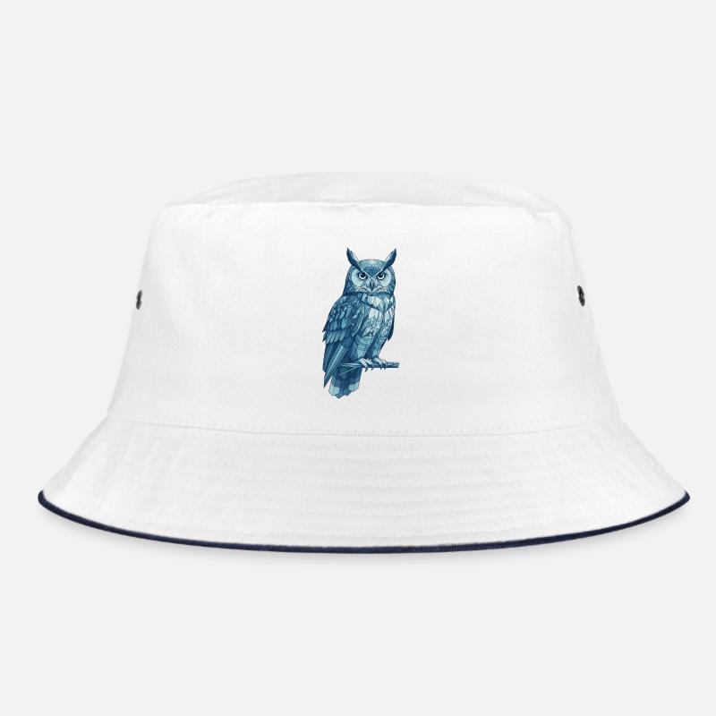 Geometrische Blaue Eule Design - Bucket Hat - Weiß/Navy