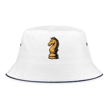 Pferd Schach Figur - Bucket Hat - Weiß/Navy - Vorne