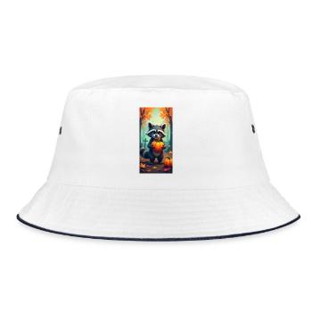 Waschbär mit Kürbissen im Herbstwald - Bucket Hat - Weiß/Navy - Vorne