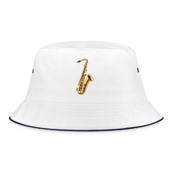 Goldenes Saxophon – Jazzglanz - Bucket Hat - Weiß/Navy - Vorne