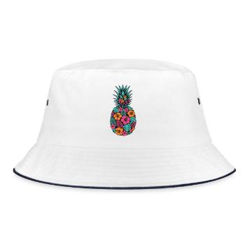 Neon Tropical Pineapple Flower Pattern - Bucket Hat - white/navy - Front