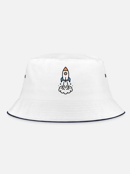 Rakete Start Weltraum Comic - Bucket Hat - Weiß/Navy - Vorne