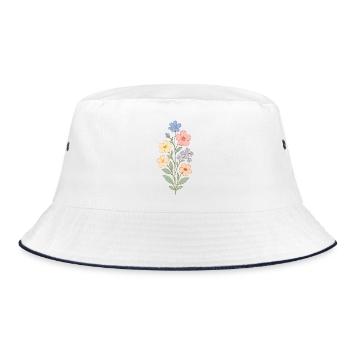 Pastellblumen Wasserfarbenstrauß - Bucket Hat - Weiß/Navy - Vorne