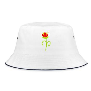 Verspielte Blütenzeichnung Blume   Blumen - Bucket Hat - Weiß/Navy - Vorne