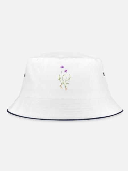 Meadow Flower Nature Illustration - Bucket Hat - white/navy - Front