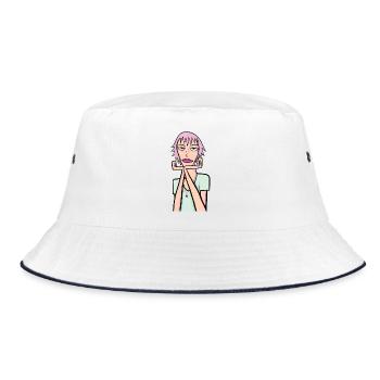 melancholische Frau - Bucket Hat - Weiß/Navy - Vorne