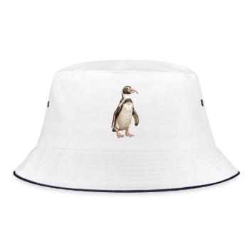 Pingu mit Fisch im Schnabel - Bucket Hat - Weiß/Navy - Vorne