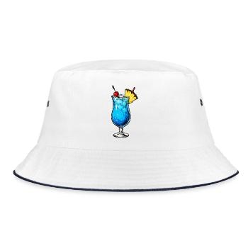Blue tropical cocktail motif - Bucket Hat - white/navy - Front