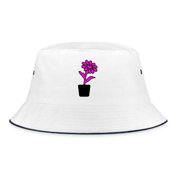 Blume - Bucket Hat - Weiß/Navy - Vorne