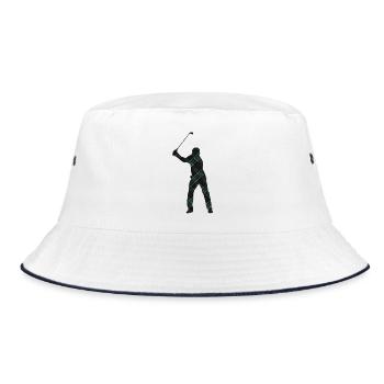 Tartan-Golfer-Schwung-Silhouette - Bucket Hat - Weiß/Navy - Vorne