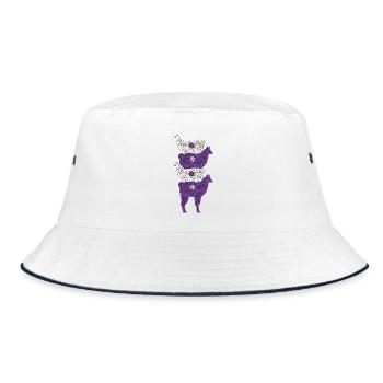 Alpaka Familie Lila Weiße Blumenmuster - Bucket Hat - Weiß/Navy - Vorne