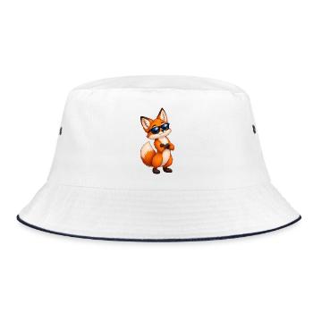 Fuchs mit Sonnenbrille Charme - Bucket Hat - Weiß/Navy - Vorne