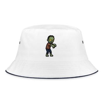Pixelzombie mit Gelben Augen - Bucket Hat - Weiß/Navy - Vorne