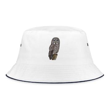 Bartkauz Eule - Bucket Hat - Weiß/Navy - Vorne