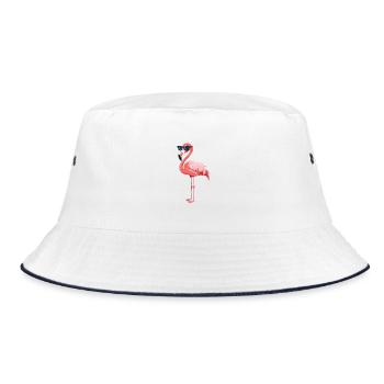 Flamingo 🦩 mit Sonnenbrille - Bucket Hat - Weiß/Navy - Vorne