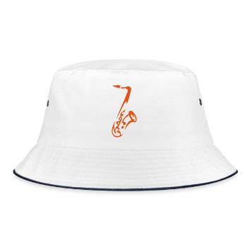 Saxy - Expressive Saxophon Silhouette Design - Bucket Hat - Weiß/Navy - Vorne