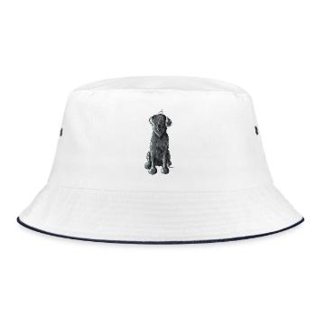 Lustiger Flat Coated Retriever - Hund - Bucket Hat - Weiß/Navy - Vorne