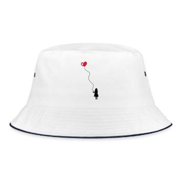 Kleines Kind mit Herz Luftballon - Bucket Hat - Weiß/Navy - Vorne