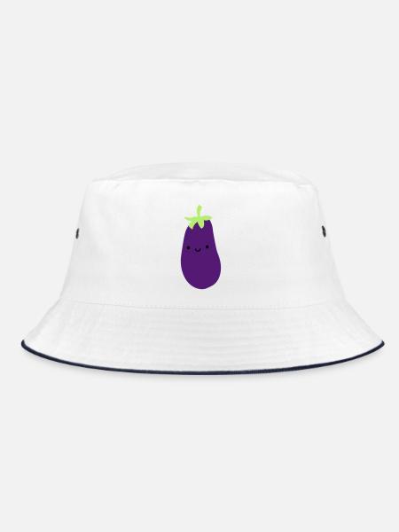 aubergine mit gesicht augen mund niedlich suess ge - Bucket Hat - Weiß/Navy - Vorne