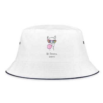 Buntes Lama mit Regenbogenbrille - Bucket Hat - Weiß/Navy - Vorne