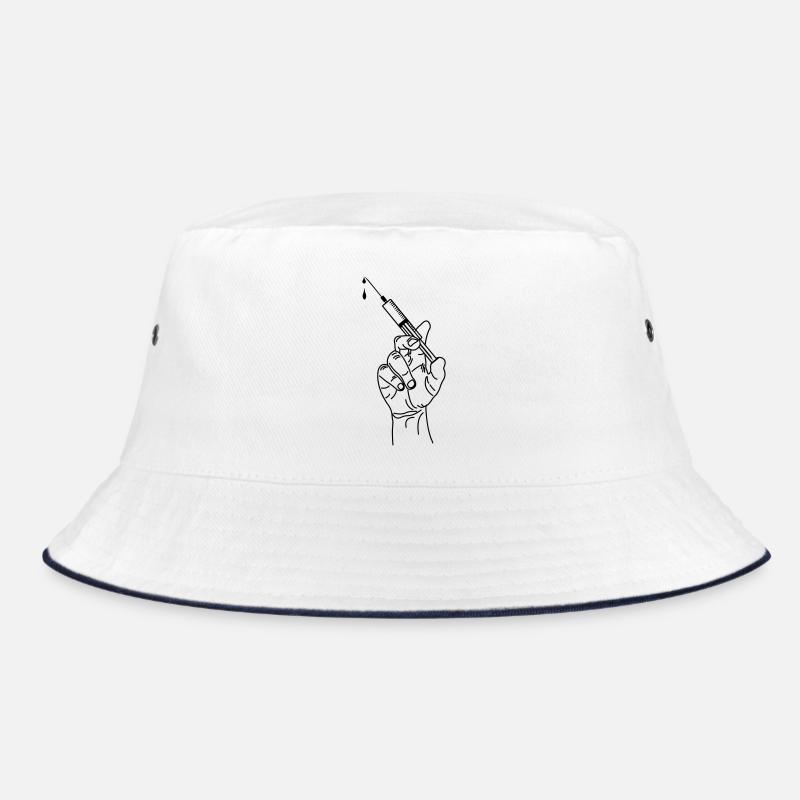 Hand holding vaccination syringe Bucket Hat