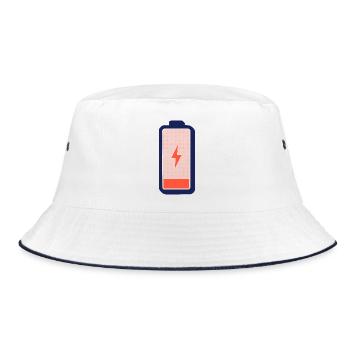 Akku leer – Lade mich auf! - Bucket Hat - Weiß/Navy - Vorne