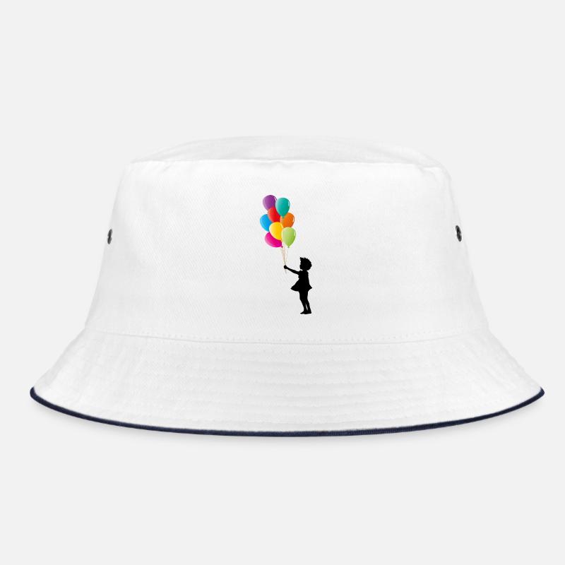 Mädchen mit bunten Luftballons - Bucket Hat - Weiß/Navy