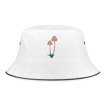 Minimalist Mushroom Botanical Illustration - Bucket Hat - white/navy - Front