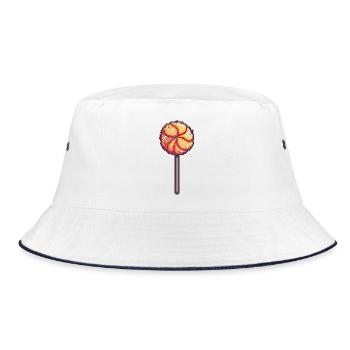 Pixel-Lolli am Stiel - Bucket Hat - Weiß/Navy - Vorne