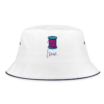Sewing thread art motif - Bucket Hat - white/navy - Front