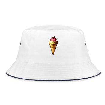 Retro Pixel Eiscreme Cone - Bucket Hat - Weiß/Navy - Vorne