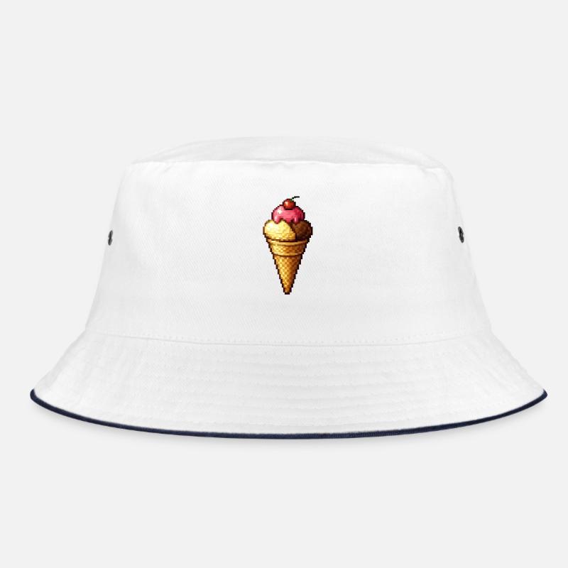 Retro Pixel Eiscreme Cone - Bucket Hat - Weiß/Navy