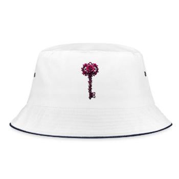 Rose Key with Floral Crown - Bucket Hat - white/navy - Front