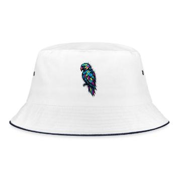 Low Poly Parrot: Bunte Geometrie - Bucket Hat - Weiß/Navy - Vorne