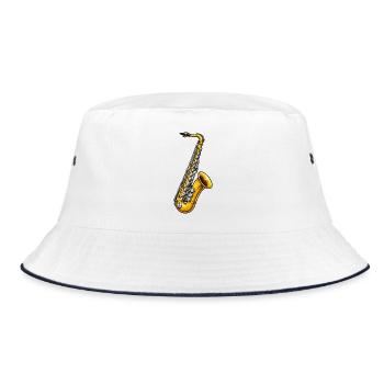 Goldener Saxophon im Jazzstil - Bucket Hat - Weiß/Navy - Vorne