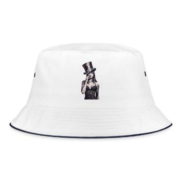  Faszinierende Frau Mit Zylinderhut Im - Bucket Hat - Weiß/Navy - Vorne
