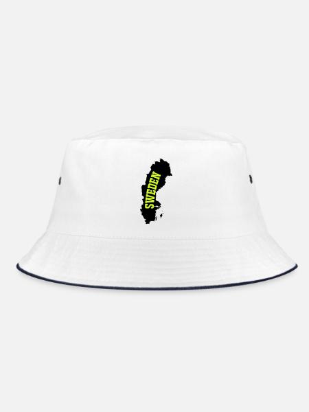 Schweden Neon Schriftzug - Bucket Hat - Weiß/Navy - Vorne