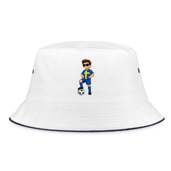 Soccer Boy Sweden Fan Swedish Flag - Bucket Hat - white/navy - Front