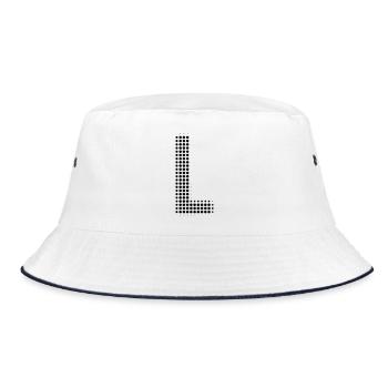 Letter L – Dot Pattern Initial Design - Bucket Hat - white/navy - Front