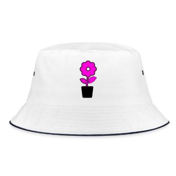 Blume - Bucket Hat - Weiß/Navy - Vorne