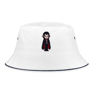 Vampirischer Cartoon Look mit Cape - Bucket Hat - Weiß/Navy - Vorne