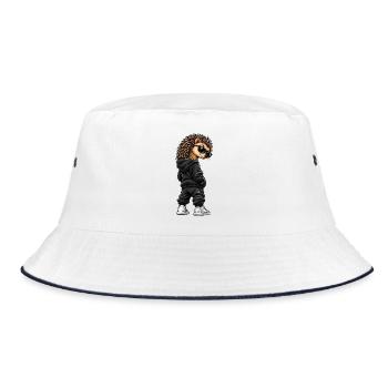 Igel im Streetstyle – Frecher Gangster-Look - Bucket Hat - Weiß/Navy - Vorne