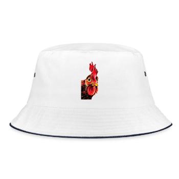 Hahnkopf Porträt - Bucket Hat - Weiß/Navy - Vorne