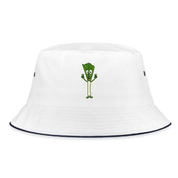 Lustiger Lauch Victory Sign Gemüse Fitness grün - Bucket Hat - Weiß/Navy - Vorne