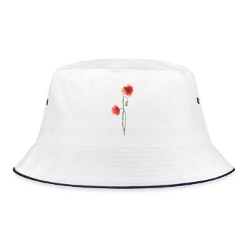 Blume: roter Mohn - Bucket Hat - Weiß/Navy - Vorne