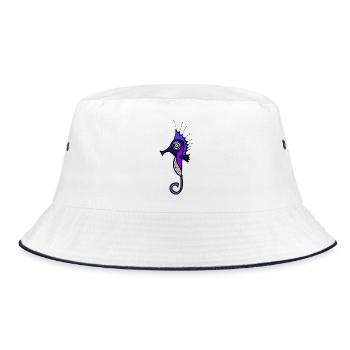 Lila Seepferdchen Neonpunkte - Bucket Hat - Weiß/Navy - Vorne